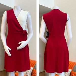 NWT Elegant Red & White Faux Wrap Dress